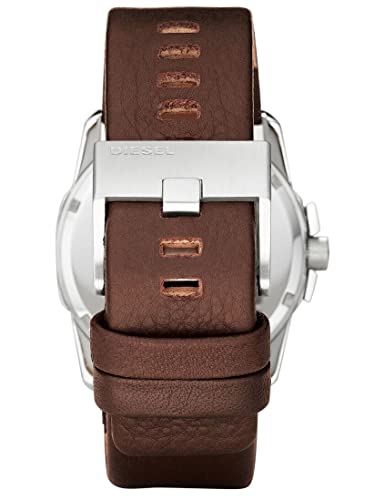 Diesel Men's 46mm Master Chief Quartz Stainless Steel and Leather Three-Hand Watch, Color: Silver, Brown (Model: DZ1206)