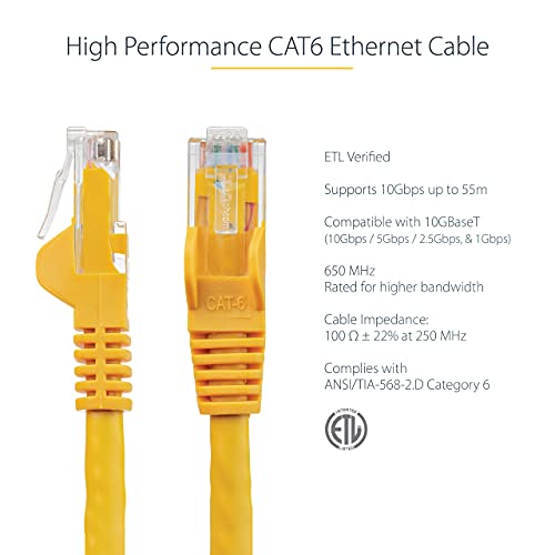 StarTech.com 15ft CAT6 Ethernet Cable - Purple CAT 6 Gigabit Ethernet Wire -650MHz 100W PoE RJ45 UTP Network/Patch Cord Snagless w/Strain Relief Fluke Tested/Wiring is UL Certified/TIA (N6PATCH15PL)