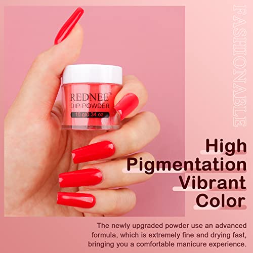 REDNEE 22 Pcs Dip Powder Nail Kit Starter 12 Colors Dipping Powder Set Rose Gold Red with Base Activator Top Coat and 5 Nail Tools for Nail Art Manicure - RE08 Inviting Color