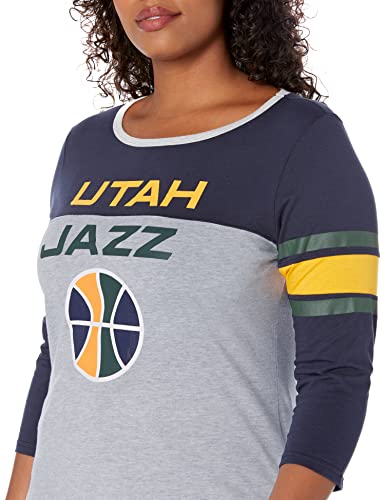 Ultra Game NBA Utah Jazz Womens T-Shirt Raglan Baseball 3/4 Long Sleeve Tee Shirt, Team Color, Medium