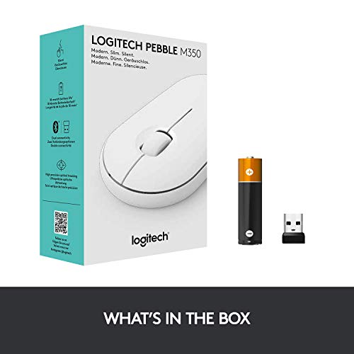 Logitech Pebble Wireless Mouse with Bluetooth or 2.4 GHz Receiver, Silent, Slim Computer Mouse with Quiet Clicks, for Laptop/Notebook/iPad/PC/Mac/Chromebook - Off White