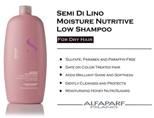 Alfaparf Milano Semi Di Lino Moisture Nutritive Sulfate Free Shampoo for Dry Hair - Paraben and Paraffin Free - Safe on Color Treated Hair - Professional Salon Quality, 33.8 Fl Oz