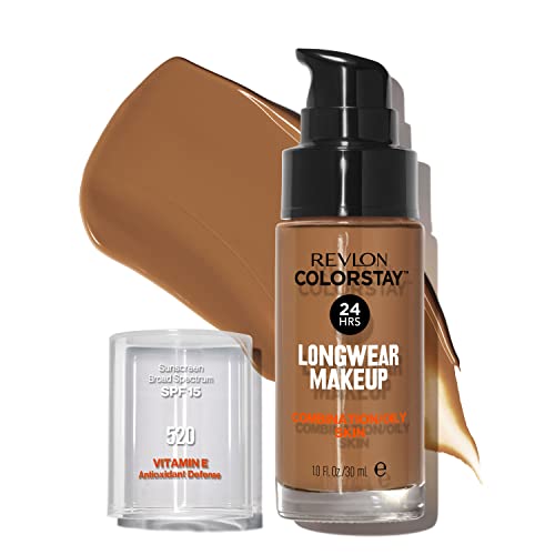 Liquid Foundation by Revlon, ColorStay Face Makeup for Combination and Oily Skin, SPF 15, Medium-Full Coverage with Matte Finish, Cocoa (520), 1.0 oz