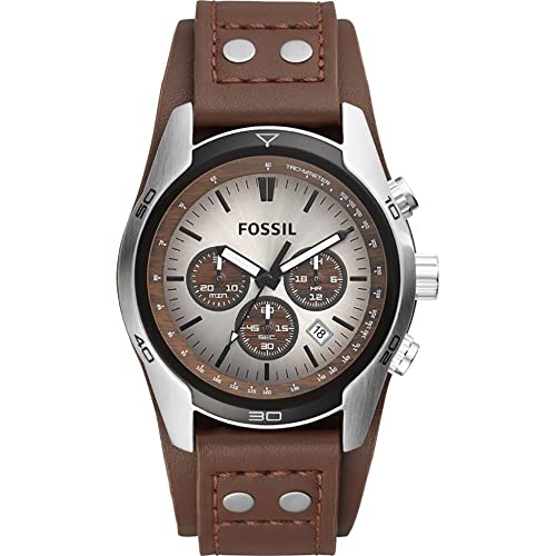Fossil Men's Coachman Quartz Stainless Steel and Leather Chronograph Watch, Color: Silver, Brown (Model: CH2565)