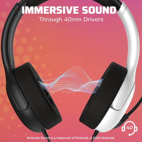 PDP Gaming LVL40 Stereo Headset with Mic for Switch OLED - Noise Cancelling Microphone - Black and White - Nintendo Switch