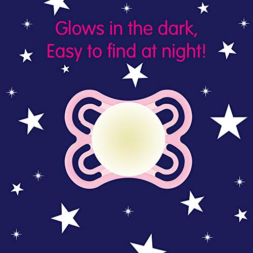 MAM Perfect Night Baby Pacifier, Patented Nipple, Glows in the Dark, 0-6 Months, Girl, 2 Count (Pack of 1)