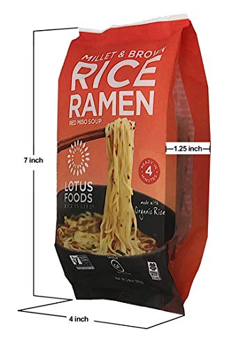 Lotus Foods Millet and Brown Rice Ramen Miso Soup, Gluten-Free, 2.8 Oz, 10 Pack, Ramen Noodle Soup
