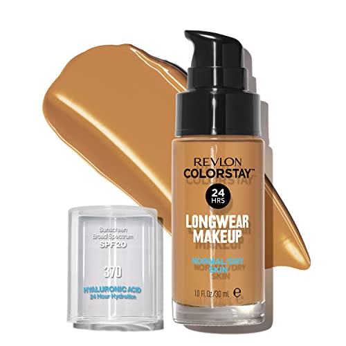 Liquid Foundation by Revlon, ColorStay Face Makeup for Normal and Dry Skin, SPF 20, Longwear Medium-Full Coverage with Natural Finish, Oil Free, 370 Toast, 1 Fl Oz
