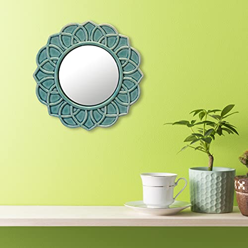 Stonebriar Decorative 9' Turquoise Round Floral Ceramic Accent Wall Mirror