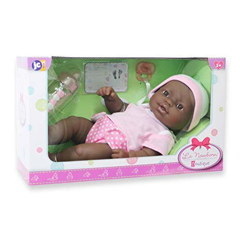 La Newborn JC Toys Nursery | 7 Piece Doll Gift Set | 12' Life-Like African American Doll with Accessories | Pink | Ages 2+ (18345)