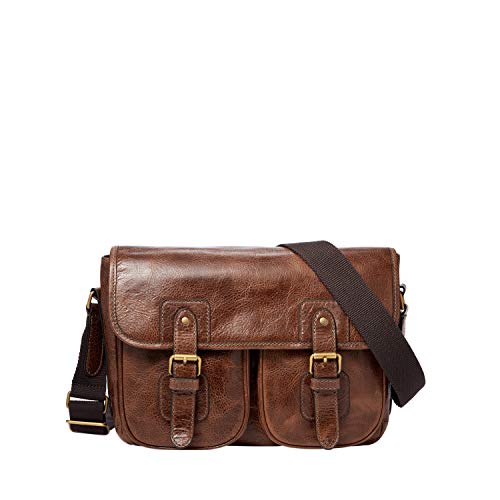 Fossil Men's Greenville Eco Leather Travel Courier Messenger Bag, Cognac , (Model: MBG9557222)