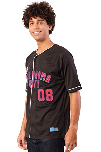 Ultra Game NBA Oklahoma City Thunder Mens Mesh Button Down Baseball Jersey Tee Shirt, Black, X-Large