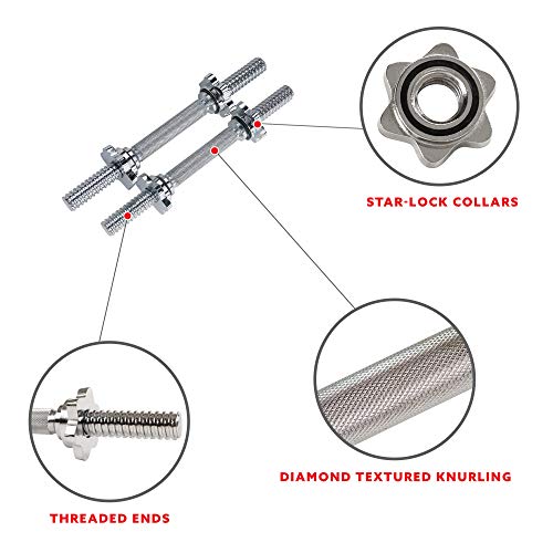 Sunny Health and Fitness 14 in Threaded Chrome Dumbbell Bar Pairs with Ring Collars - STDBH-14