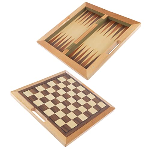 Trademark Games Hey! Play! Deluxe Wooden Chess, Checker and Backgammon Set, Brown