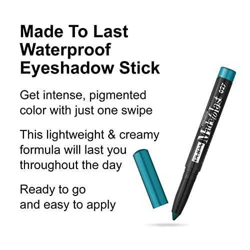 Pupa Milano Made To Last Waterproof Eyeshadow - Long Wear, Pigmented Cream Shadow Stick - Smudge Proof, Easy Blending Formula - Satin, Pearl, and Metallic Shades - 027 Turquoise - 0.049 oz
