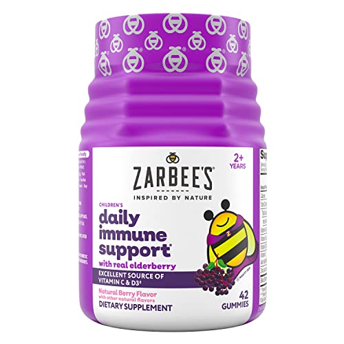 Zarbee's Elderberry Gummies for Kids with Vitamin C; Zinc and Elderberry; Daily Childrens Immune Support Vitamins Gummy for Children Ages 2 and Up; Natural Berry Flavor; 42 Count
