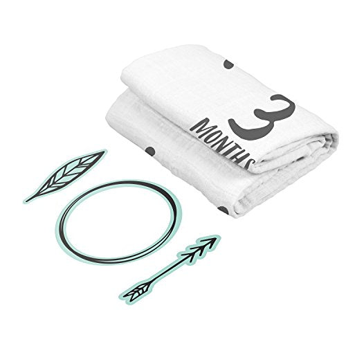 Pearhead Monthly Milestone Photo Blanket and Newborn Photo Props Keepsake Set, Baby Milestone Picture Background, Black and Teal