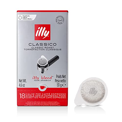 Illy Classico E.S.E. Pods , Medium Roast, Classic Roast with Notes of Chocolate and Caramel, 100% Arabica Coffee, All-Natural, No Preservatives, 18 Count (Pack of 1)