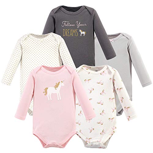 Hudson Baby Unisex Baby Cotton Long-Sleeve Bodysuits Gold Unicorn, 9-12 Months