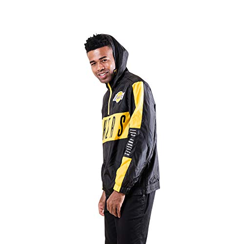 Ultra Game NBA Los Angeles Lakers Mens Quarter Zip Pullover Hoodie Windbreaker Jacket, Black, XXL