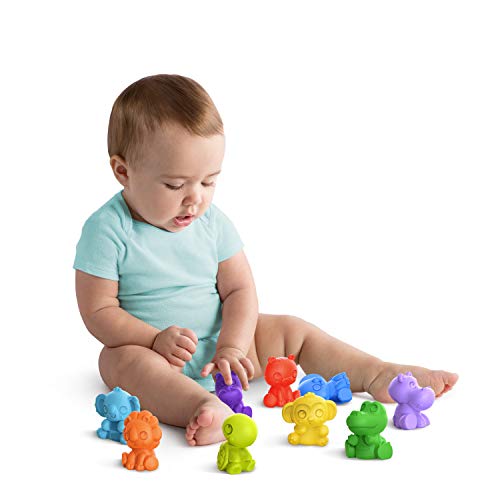 Bright Starts TropicAnimals 9pk Take-Along Friends Baby Bath Toys and Play Set - Squeezable Wipeable Soft Infant Toys, Ages 3 Months+