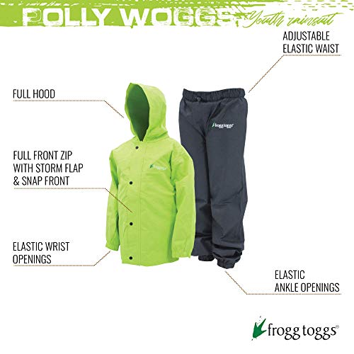 FROGG TOGGS boys Youth Polly Woggs Youth Waterproof Breathable Rain Suit, Hivis Green, Medium US
