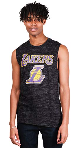 Ultra Game NBA Los Angeles Lakers Mens Jersey Sleeveless Muscle T-Shirt, Black Space Dye, Medium