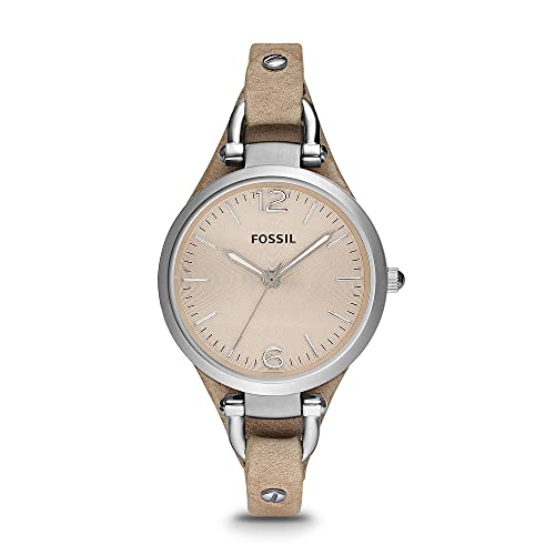 Fossil Women's Georgia Quartz Stainless Steel and Leather Three-Hand Watch, Color: Silver, Sand (Model: ES2830)