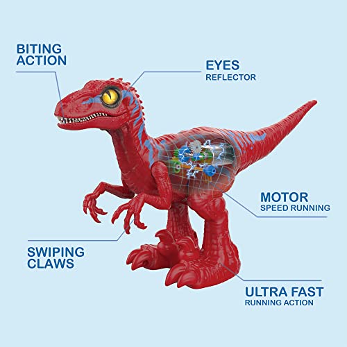 Robo Alive Rampaging Raptor (Red) by ZURU Dinosaur Toy with Realistic Dinosaur Movement That Bites and Chomps with Slime in Dino Egg, Robotic Pets for Boys and Kids (Red)