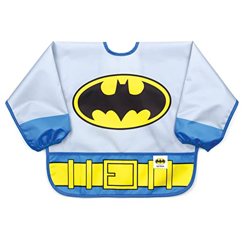 Bumkins Sleeved Baby, Toddler Bib, Smock, Waterproof Fabric, DC Comics Batman , 13 x 14 x 32', Fits Ages 6-24 months