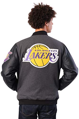Ultra Game NBA Los Angeles Lakers Mens Full Zip Classic Varsity Jacket, Charcoal Heather, Medium