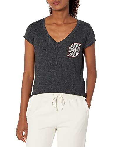 Ultra Game -NBA Portland Trail Blazers Womens V-Neck Rhinestone Short Sleeve Tee Shirt, Charcoal Heather, X-Large