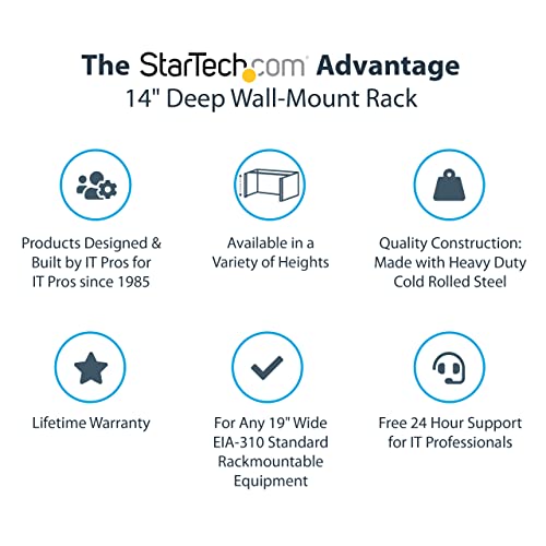 StarTech.com 6U Wall Mount Network Rack - 14 Inch Deep (Low Profile) - 19' Patch Panel Bracket for Shallow Server and IT Equipment, Network Switches - 44lbs/20kg Weight Capacity, Black (WALLMOUNT6)
