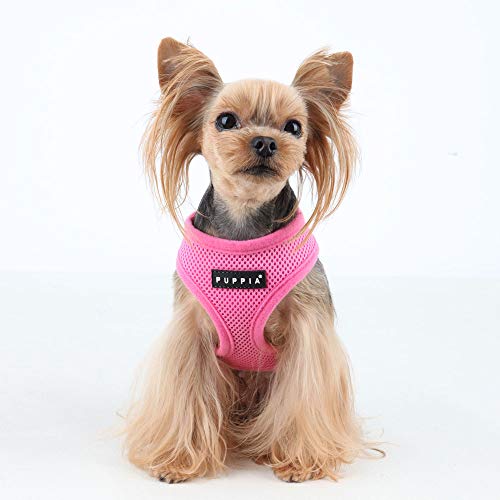 Puppia Soft Dog Harness No Choke Over-The-Head Triple Layered Breathable Mesh Adjustable Chest Belt and Quick-Release Buckle, Pink, X-Small