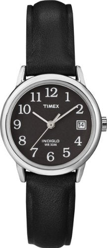 Timex Women's T2N525 Indiglo Leather Strap Watch, Black/Silver-Tone/Black