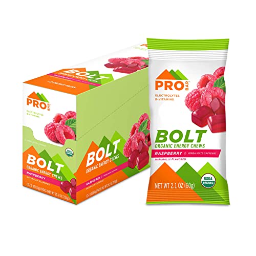 PROBAR - Bolt Organic Energy Chews, Raspberry, Non-GMO, Gluten-Free, USDA Certified Organic, Healthy, Natural Energy, Fast Fuel Gummies with Vitamins B and C (12 Count