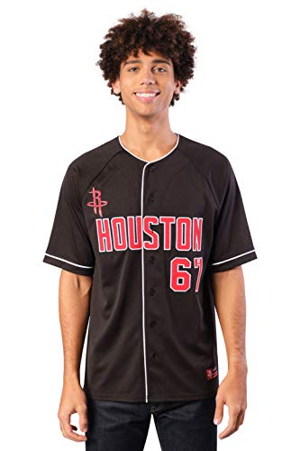 Ultra Game NBA Houston Rockets Mens Mesh Button Down Baseball Jersey Tee Shirt, Black, XX-Large