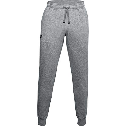 Under Armour Mens Rival Fleece Joggers , Pitch Gray Light Heather (012)/Onyx White , Small