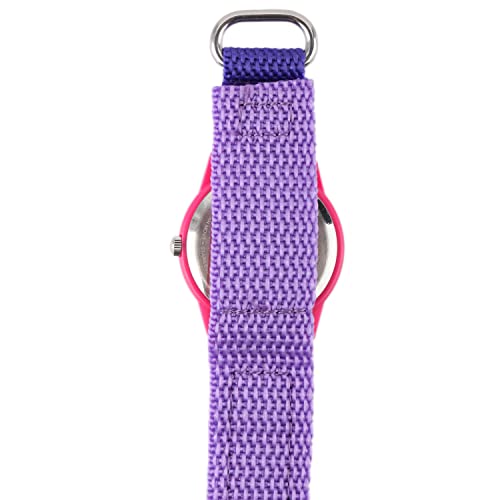 Disney Frozen Kids' Plastic Time Teacher Analog Quartz Nylon Strap Watch, Pink/Purple