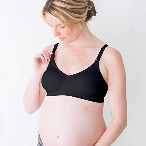 Medela Maternity and Nursing T-Shirt Bra, Non Wired and Ultra Comfortable Maternity Bra that Grows With You, XL, Black