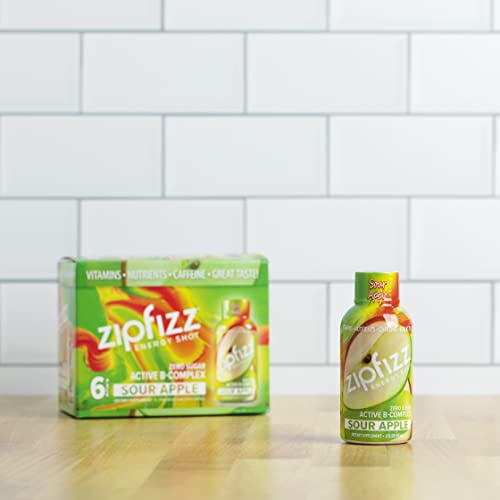 Zipfizz 2oz Energy Shot - Sour Apple Flavor | Hydrating Electrolyte Drinks w/Liquid B12, Caffeine, Ginseng, and Vitamins | Low Carb, Gluten Free, Sugar Free Energy Drink (6 Pack)