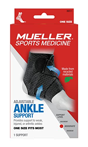 Mueller Sports Medicine Green Adjustable Ankle Support, For Men and Women, Black/Green, One Size Fits Most
