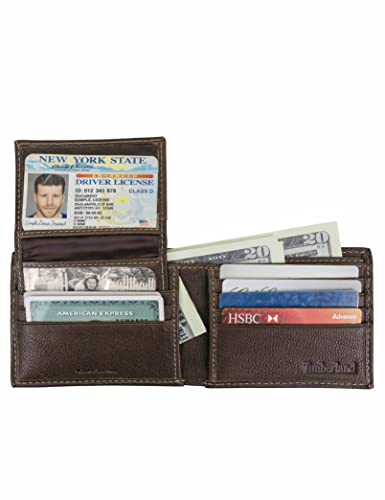 Timberland Men's Genuine Leather RFID Blocking Passcase Security Wallet, Brown, One Size