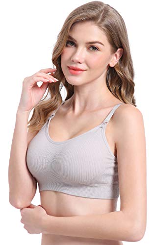 Suekaphin Nursing Wireless Women's Sleeping Maternity Breastfeeding Bra,Large,Sort Rib-A