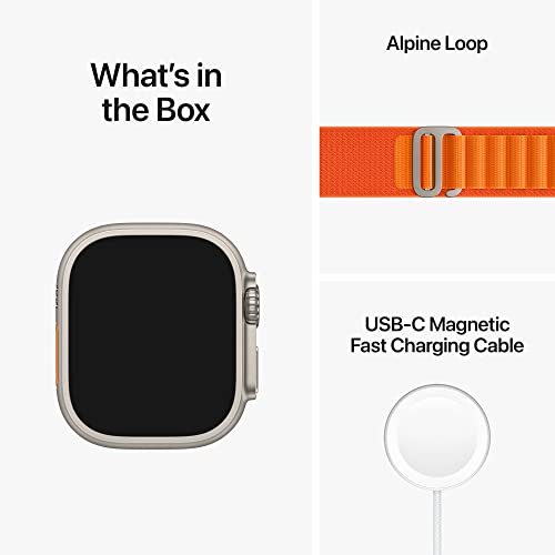 Apple Watch Ultra [GPS + Cellular 49mm] Smart Watch w/Rugged Titanium Case and Orange Alpine Loop Medium. Fitness Tracker, Precision GPS, Action Button, Extra-Long Battery Life, Brighter Retina Display