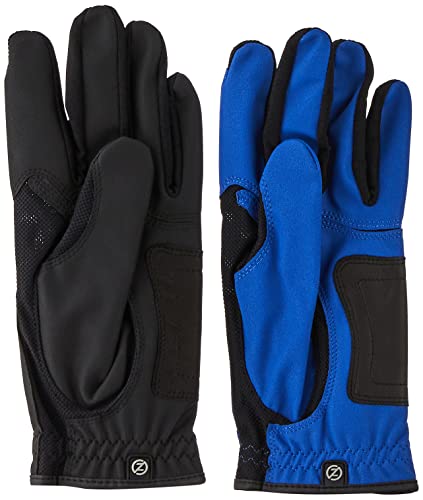 Zero Friction Male Men's Compression-Fit Synthetic Golf Glove (2 Pack), Universal Fit Black/Blue, One Size