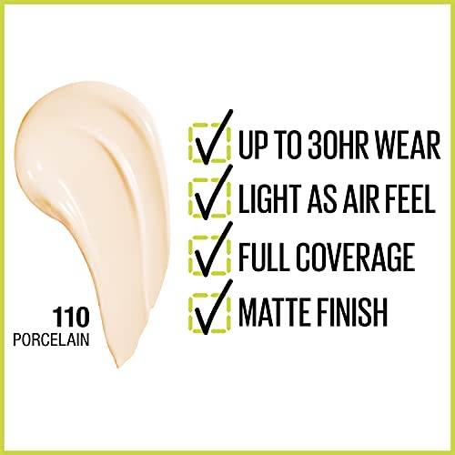 Maybelline Super Stay Full Coverage Liquid Foundation Active Wear Makeup, Up to 30Hr Wear, Transfer, Sweat and Water Resistant, Matte Finish, Porcelain, 1 Count