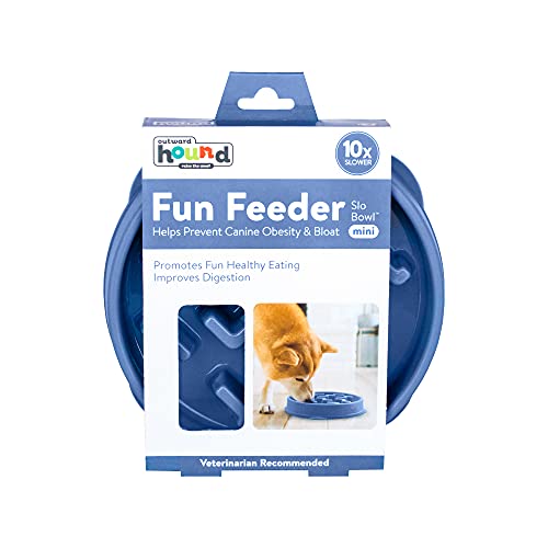 Outward Hound Fun Feeder Slo Bowl, Slow Feeder Dog Bowl, Medium/Mini, Blue