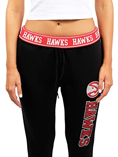 Ultra Game NBA Atlanta Hawks Womens Jogger Pants Active Basic Fleece Sweatpants , Black, X-Large