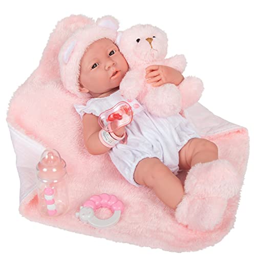 JC Toys La Newborn All-Vinyl-Anatomically Correct Real Girl 15' Baby Doll in White and Deluxe Accessories, Designed by Berenguer, Pink
